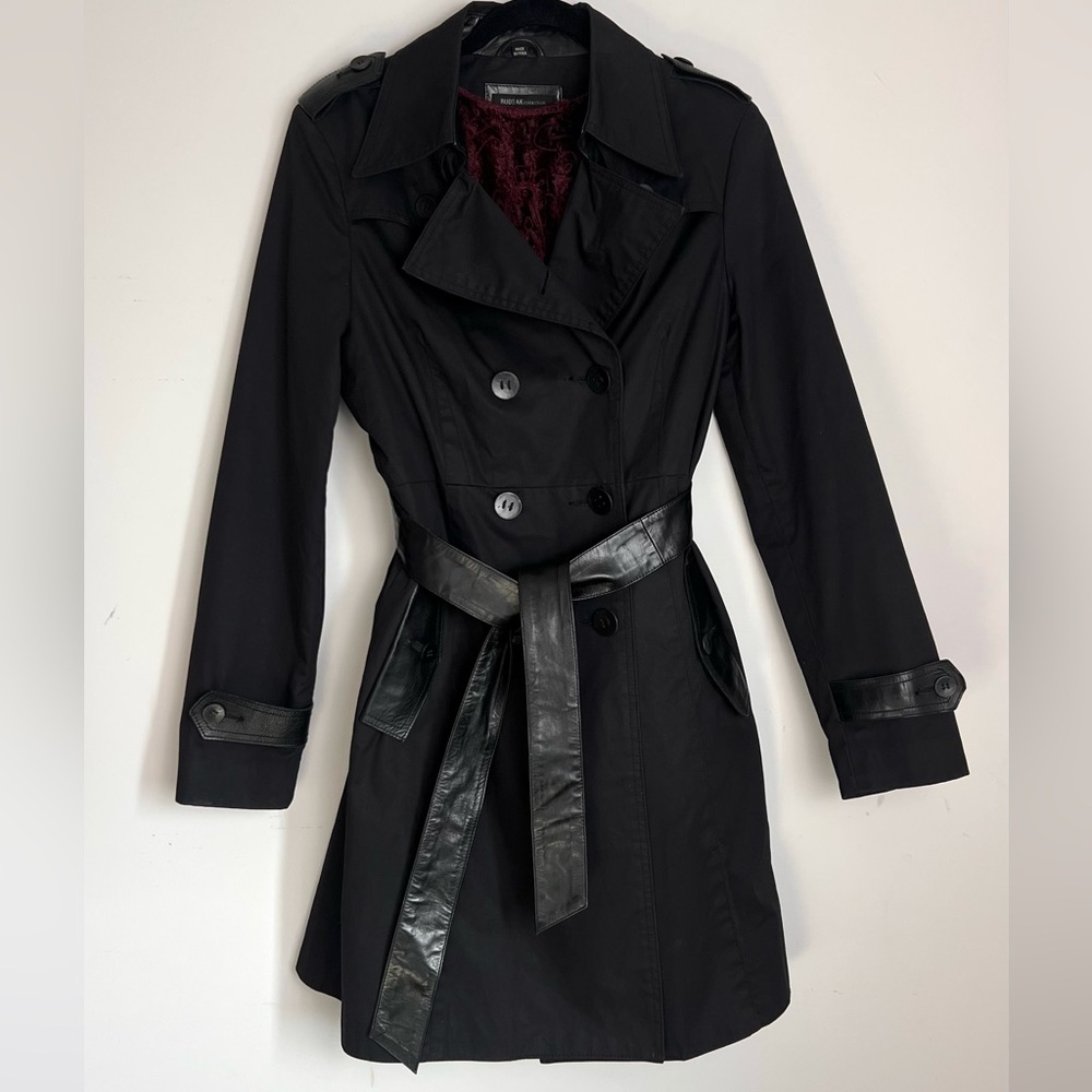 RUDSAK Black Short Trench Coat with Leather Belt
